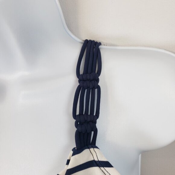 Kona Sol Shirred Macrame One Piece Swimsuit Navy/White Stripe Size Medium /B12 - Picture 4 of 8